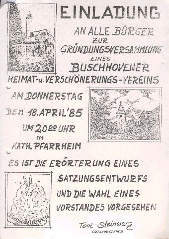 April 1985: Gründung des Heimat- und Verschönerungsvereins Buschhoven e.V.